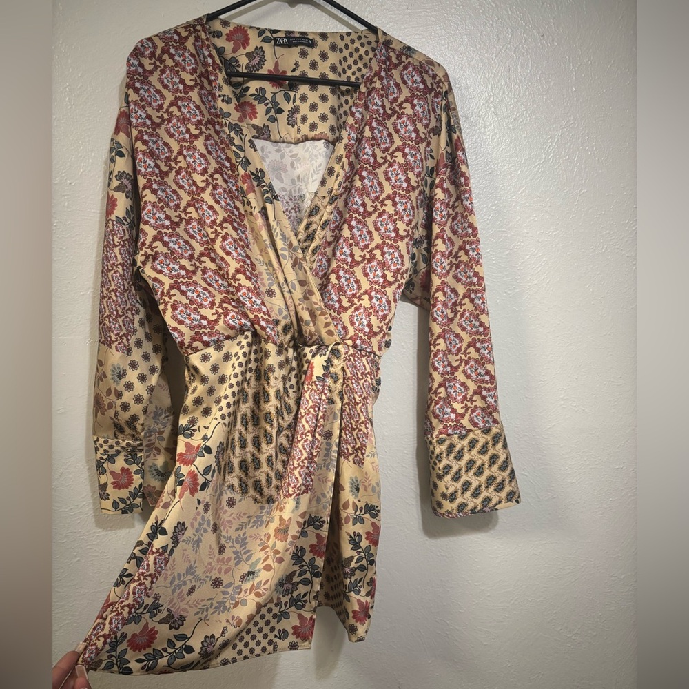 Zara Beige Floral Patchwork Flowy romper Dress